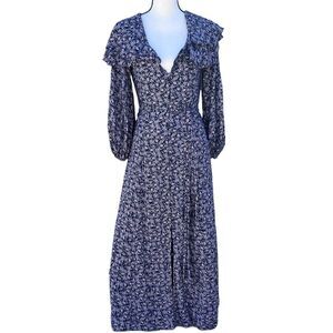 Free People Float on Sunbeam Blue with Pink Flowers MIDI Dress sz xs